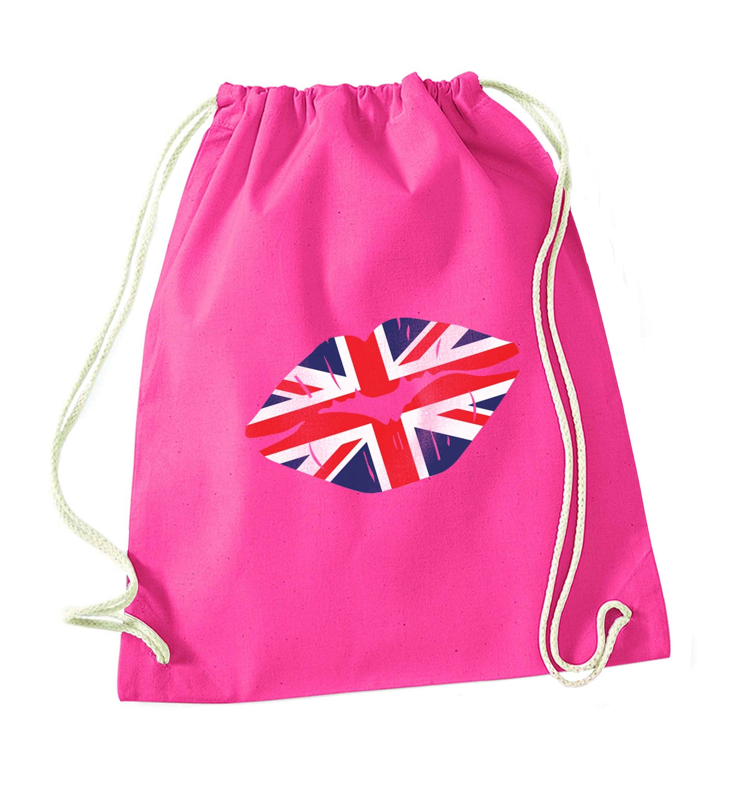 British flag kiss pink drawstring bag