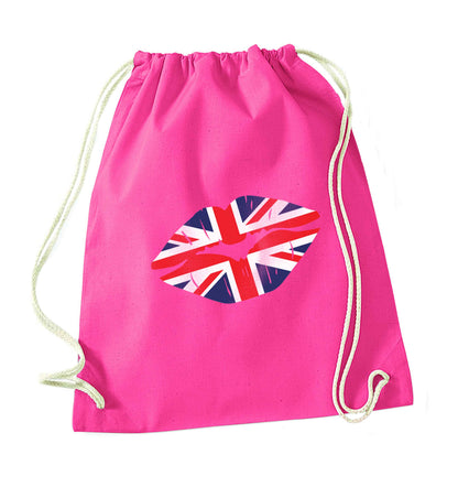 British flag kiss pink drawstring bag
