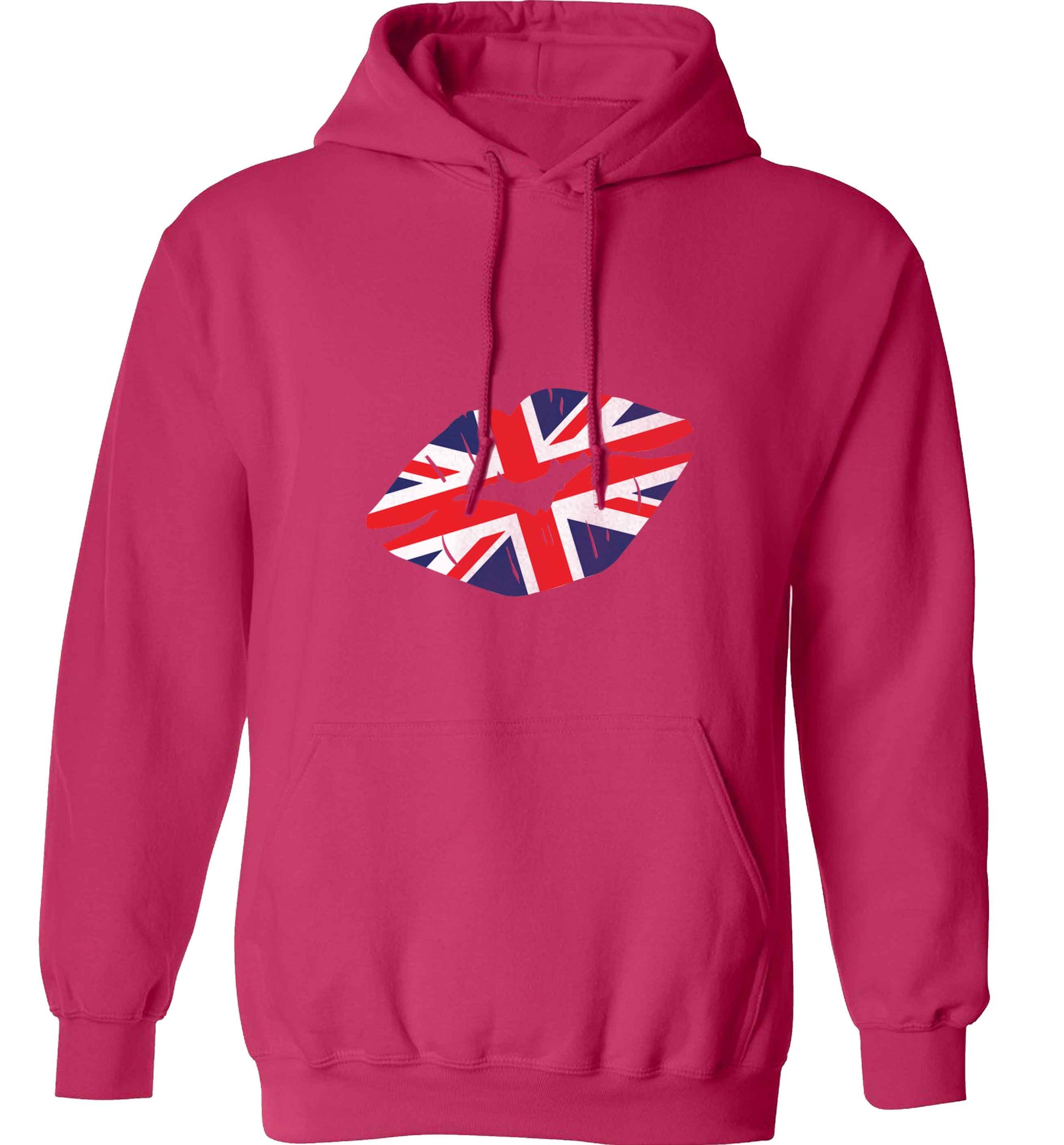 British flag kiss adults unisex pink hoodie 2XL