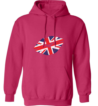British flag kiss adults unisex pink hoodie 2XL
