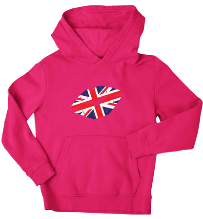 British flag kiss children's pink hoodie 12-13 Years