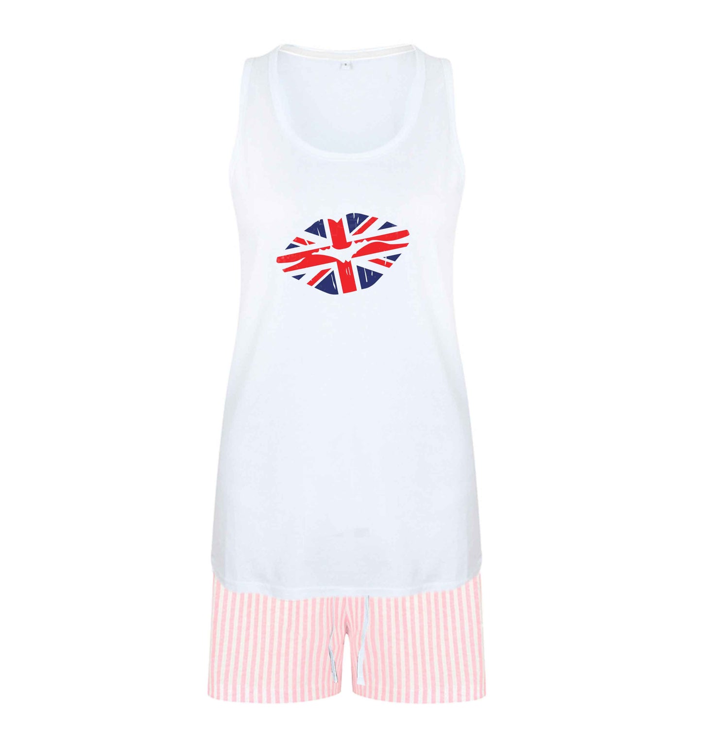 British flag kiss size XL women's pyjama shorts set in pink 