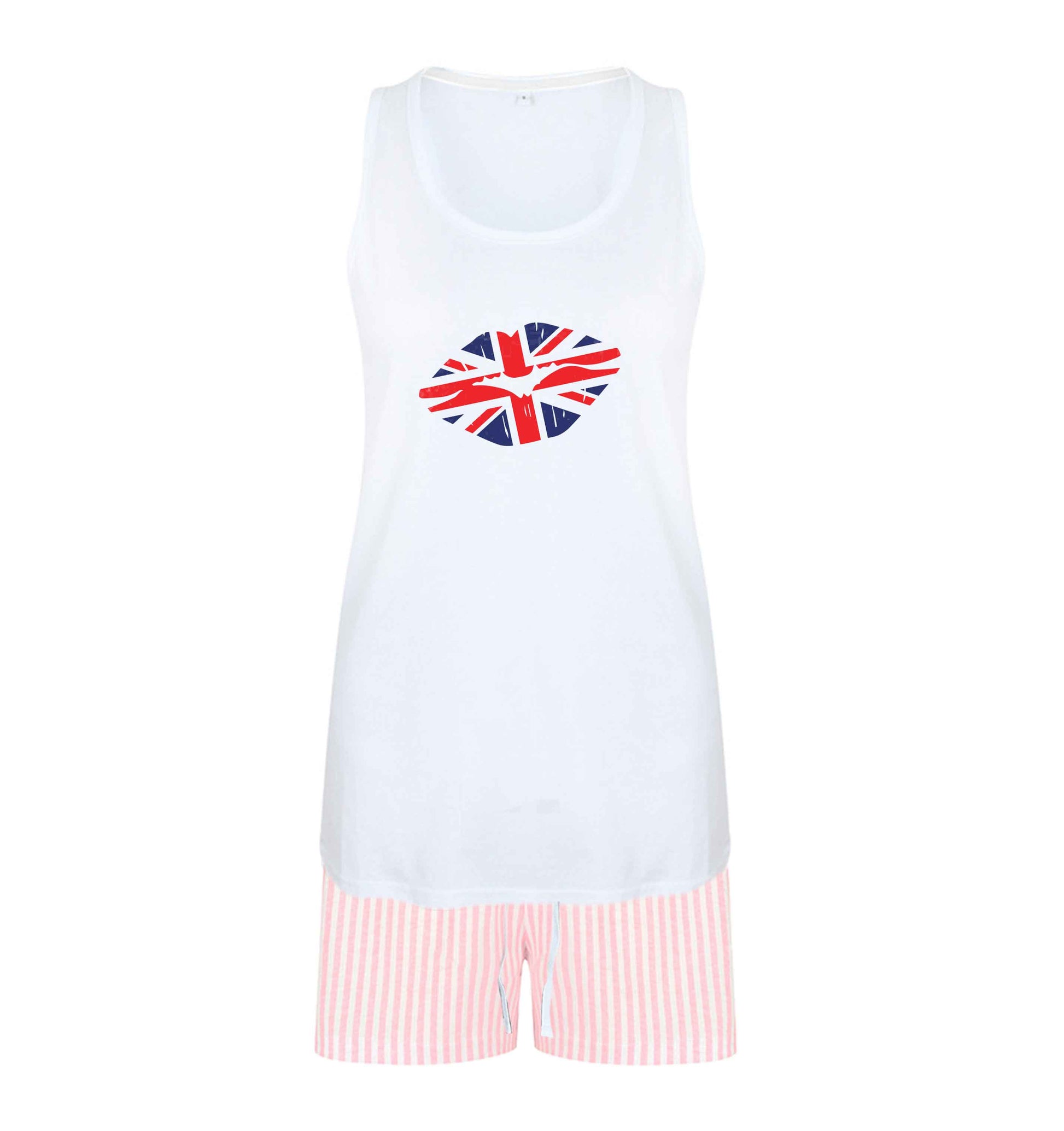 British flag kiss size XL women's pyjama shorts set in pink 