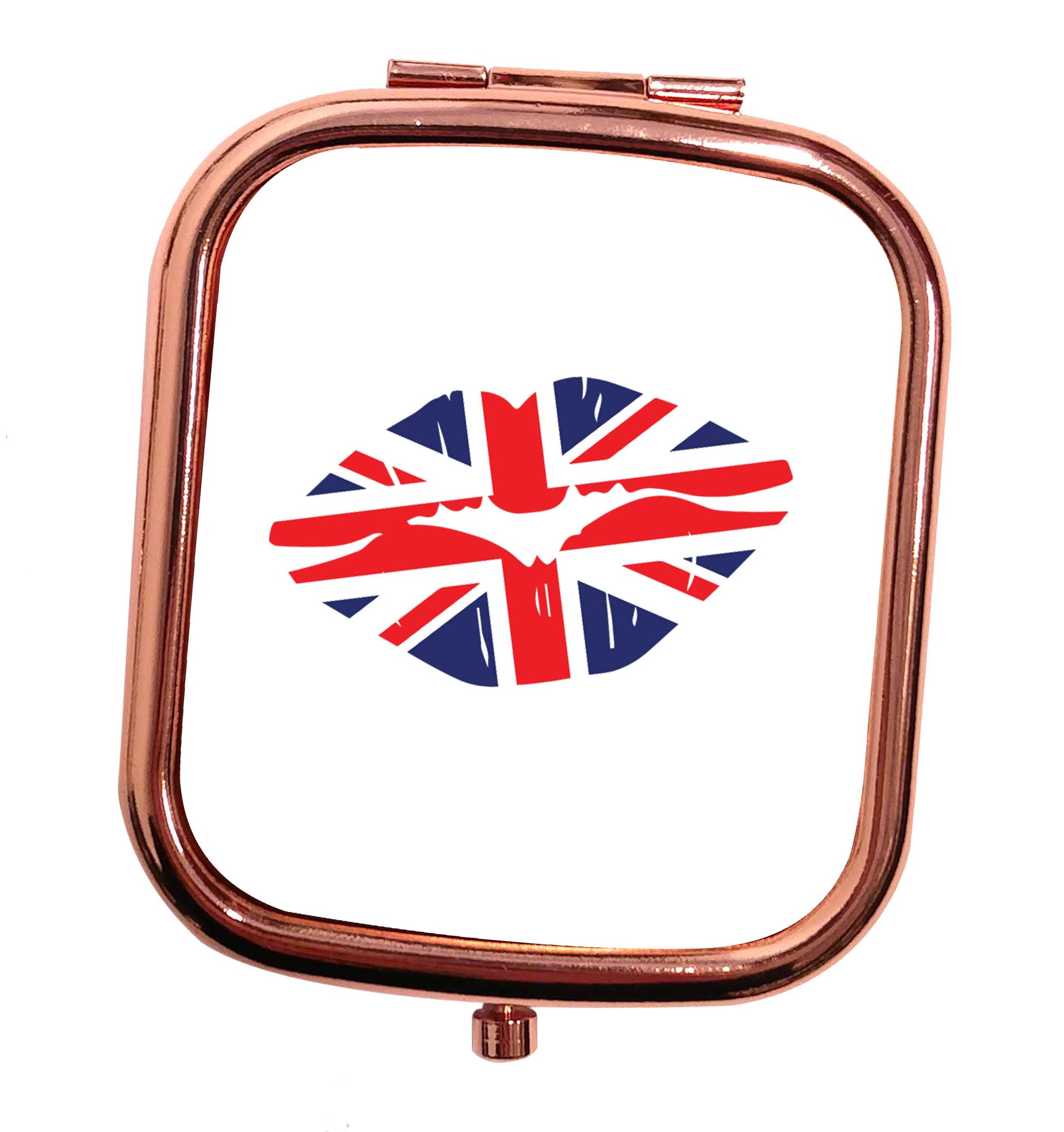 British flag kiss rose gold square pocket mirror