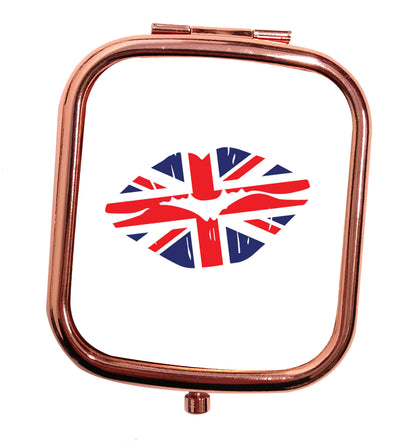 British flag kiss rose gold square pocket mirror