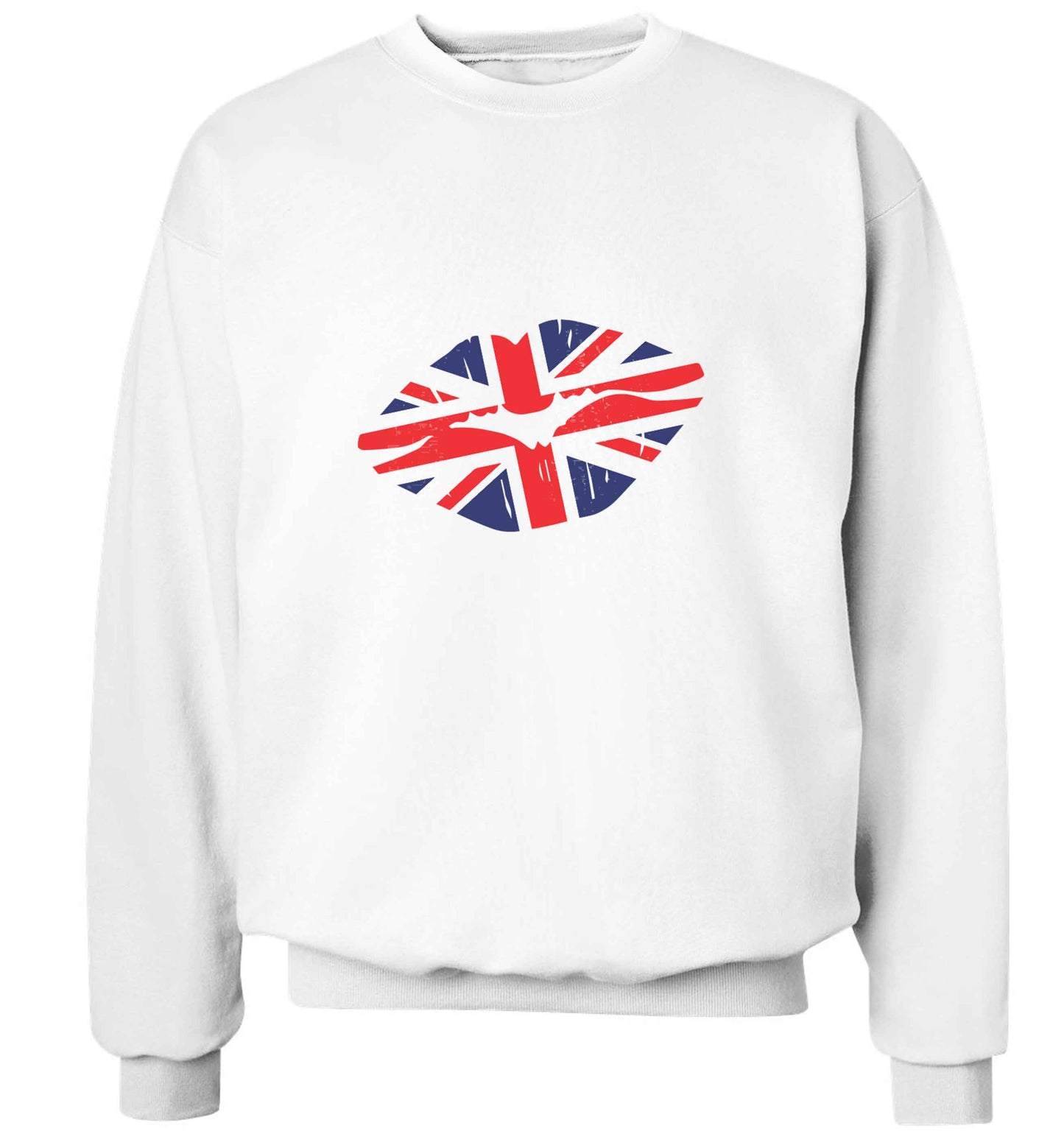 British flag kiss adult's unisex white sweater 2XL
