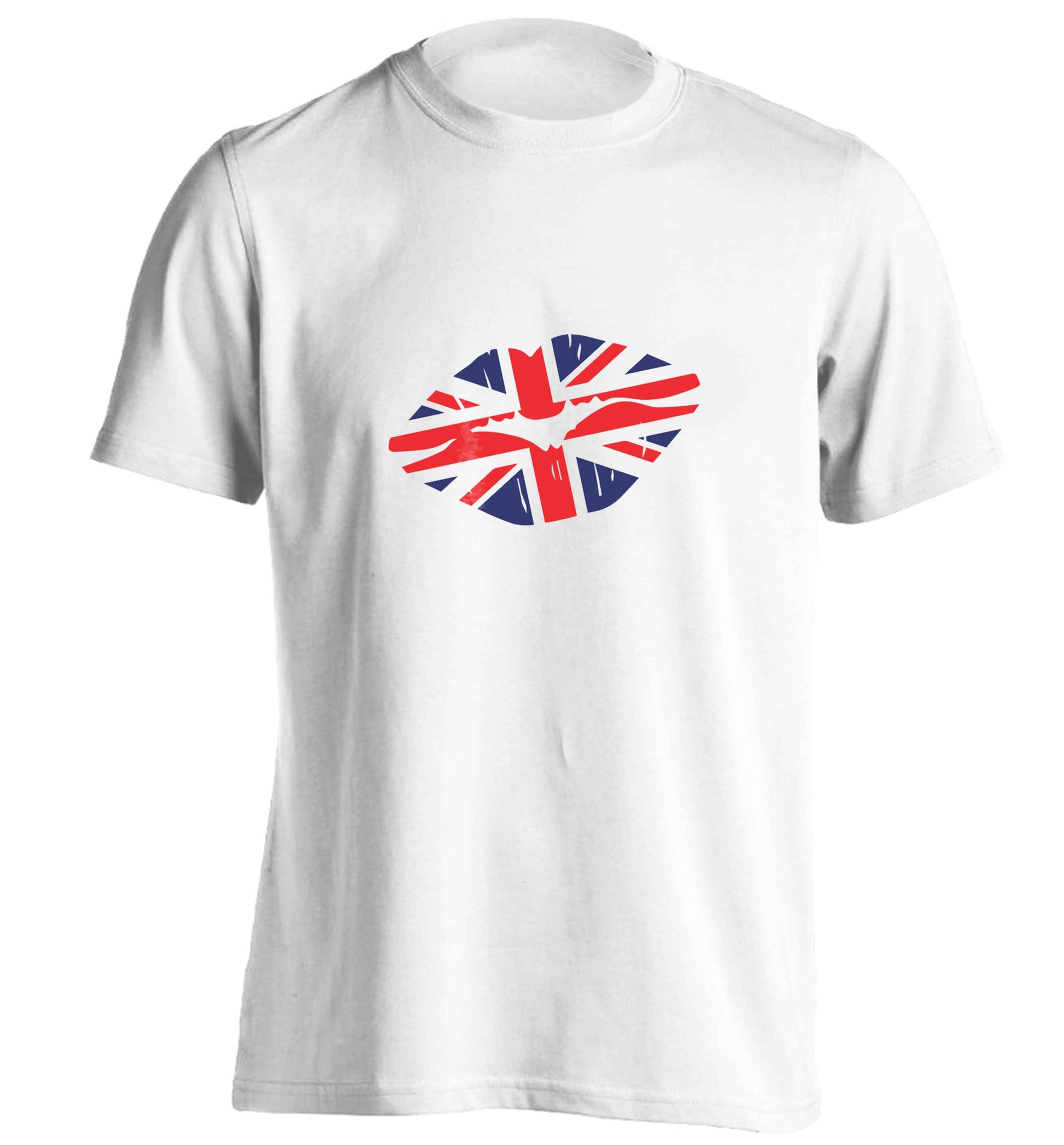 British flag kiss adults unisex white Tshirt 2XL