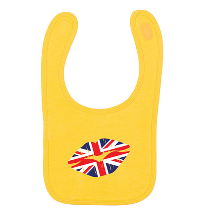 British flag kiss yellow baby bib