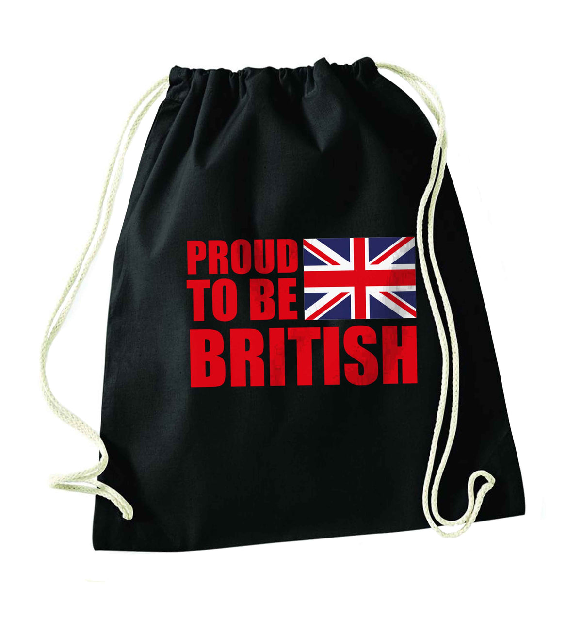 Proud to be British black drawstring bag
