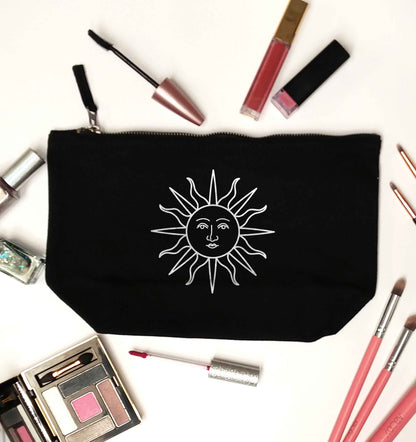 Sun face illustration black makeup bag