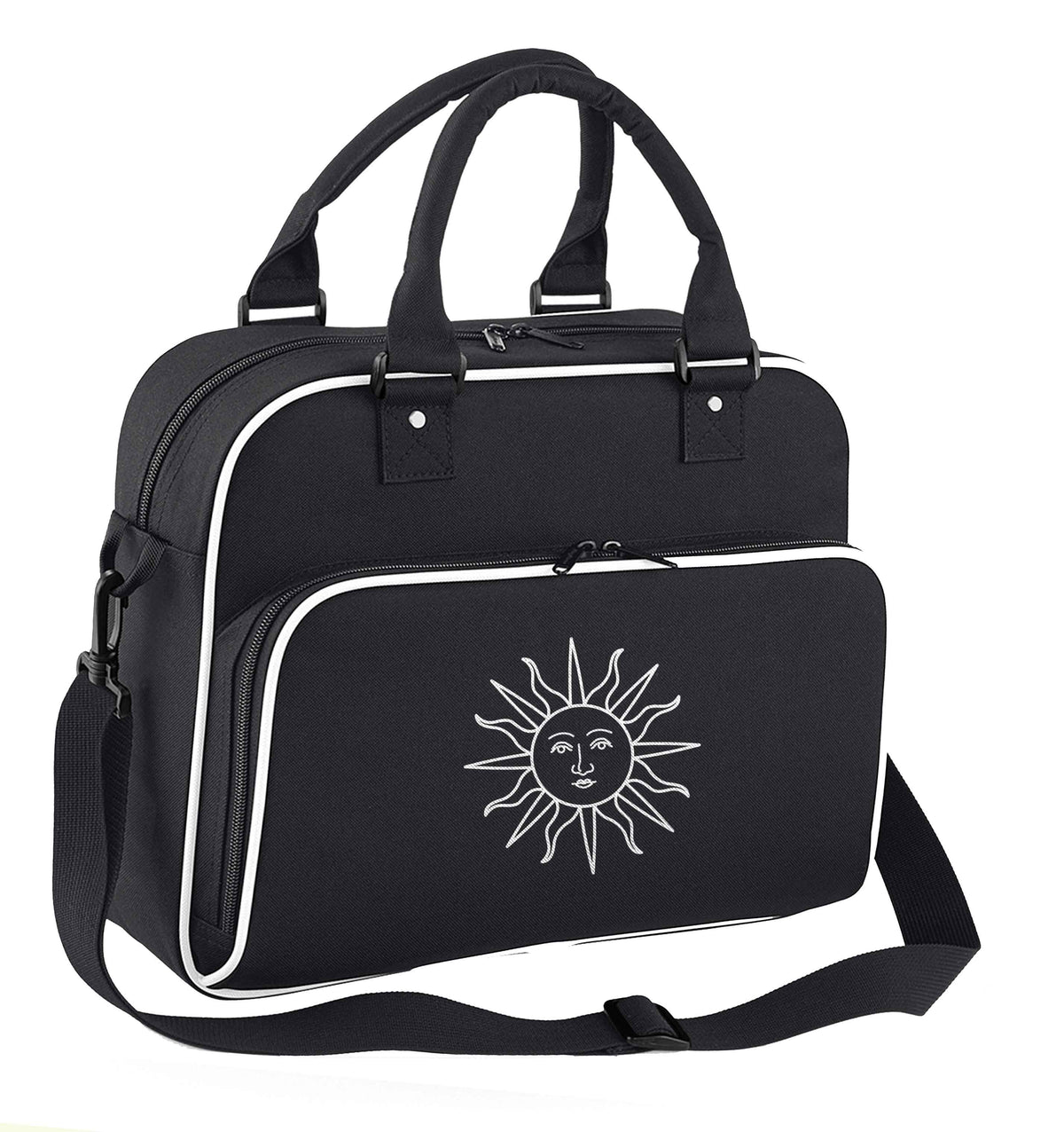 Sun face illustration children's dance bag black with white detail