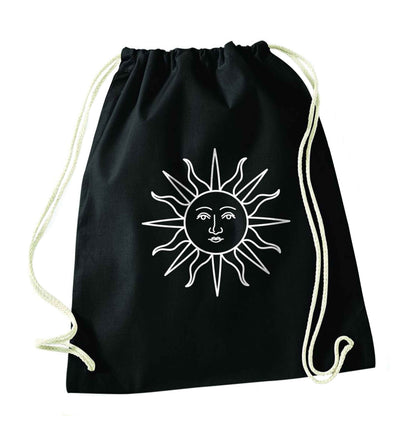 Sun face illustration black drawstring bag
