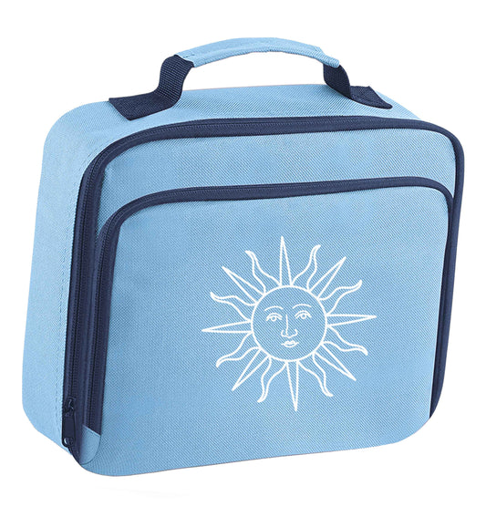 Sun face illustration insulated blue lunch bag cooler