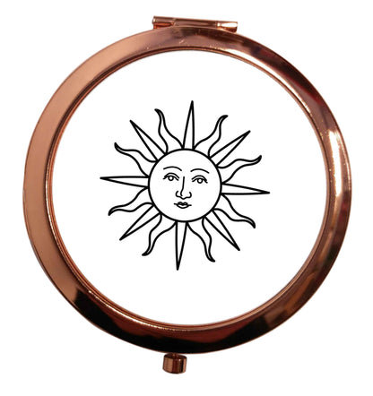 Sun face illustration rose gold circle pocket mirror