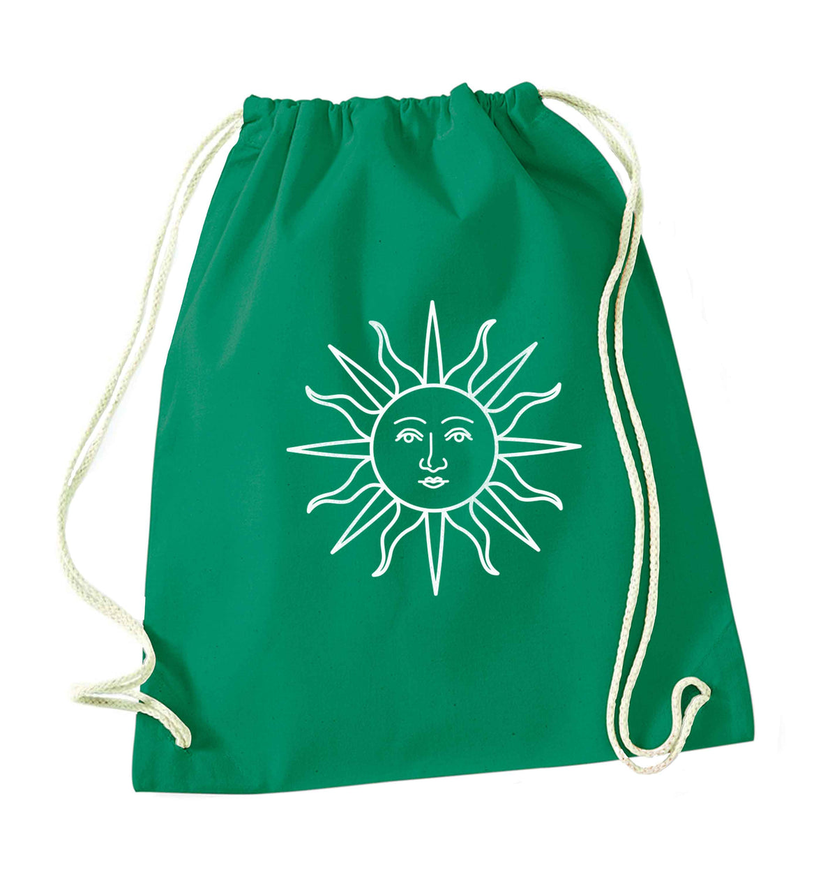 Sun face illustration green drawstring bag
