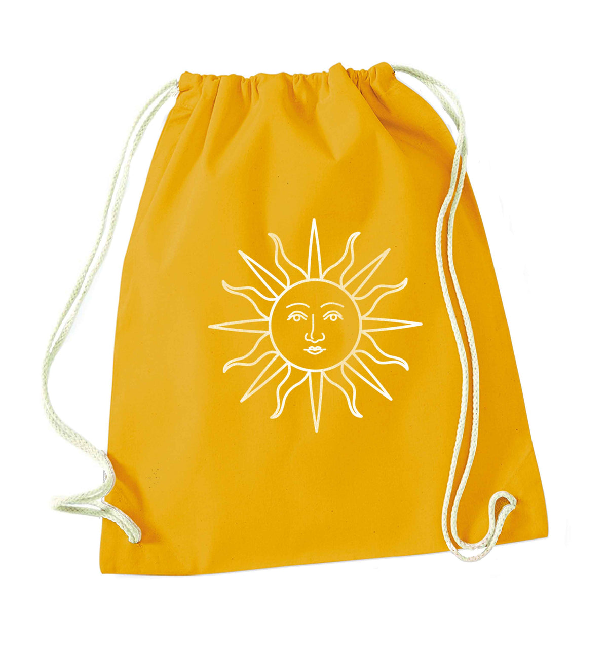 Sun face illustration mustard drawstring bag