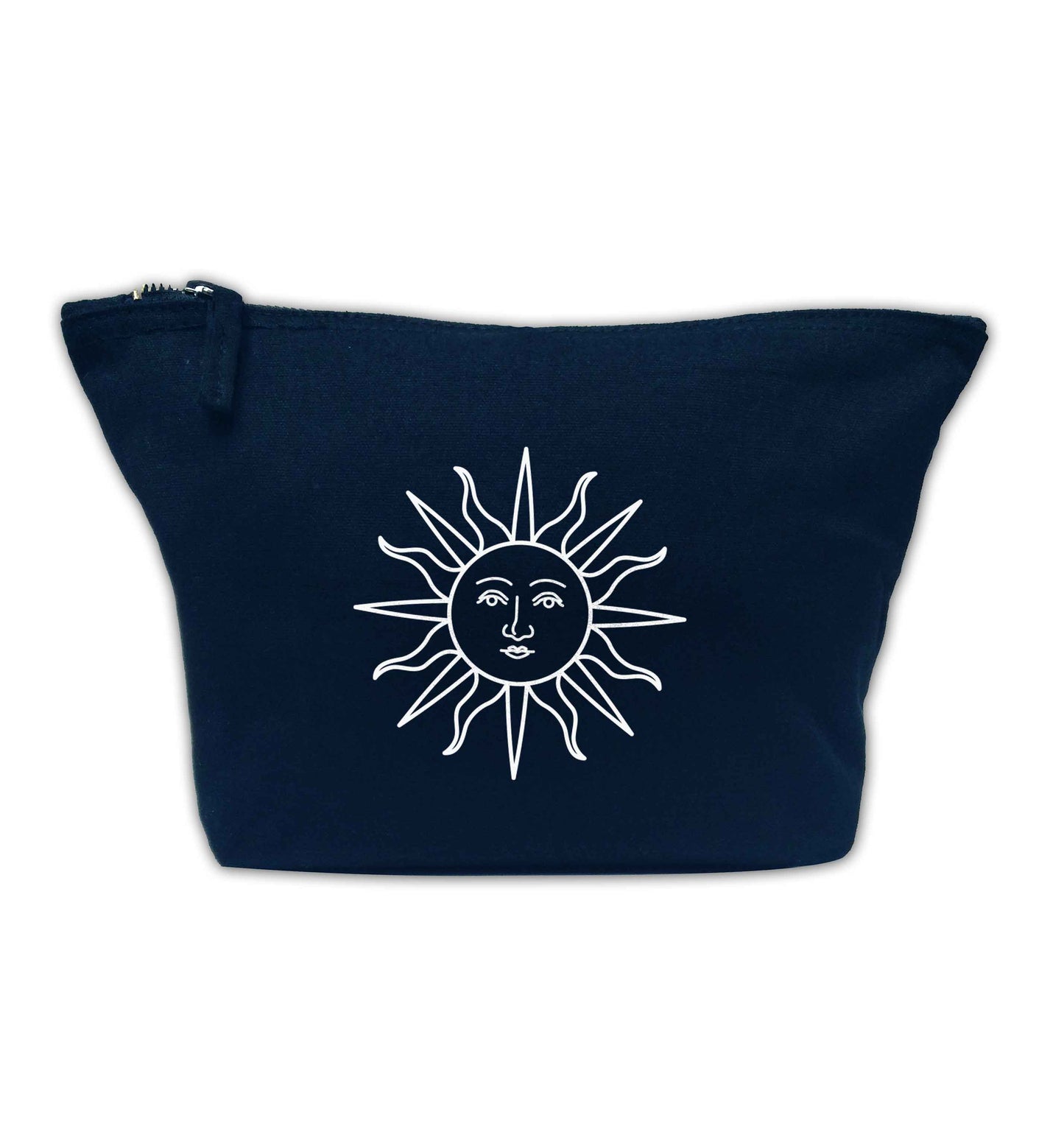 Sun face illustration navy makeup bag