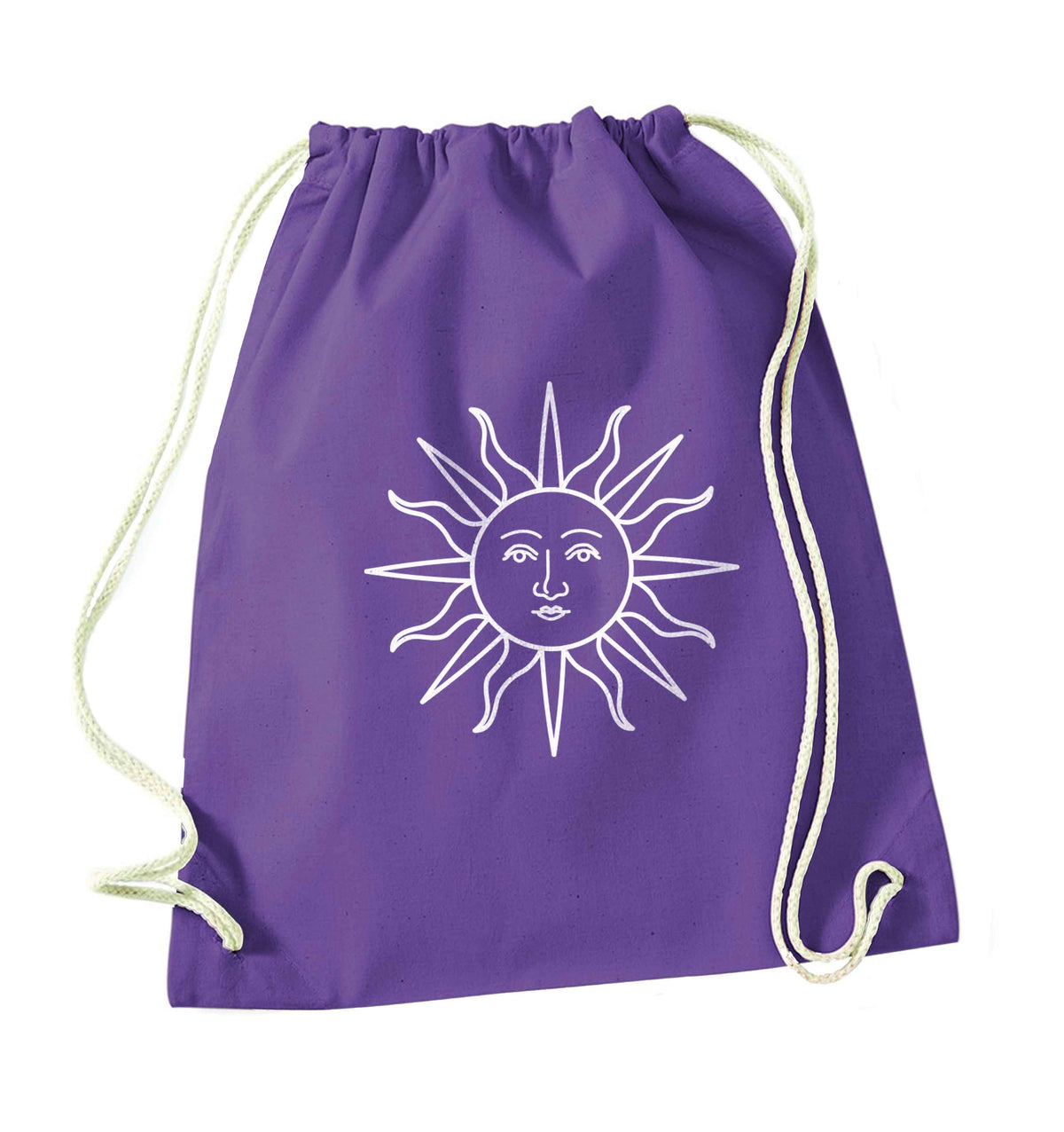 Sun face illustration purple drawstring bag