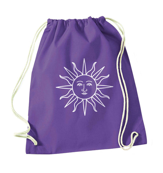 Sun face illustration purple drawstring bag