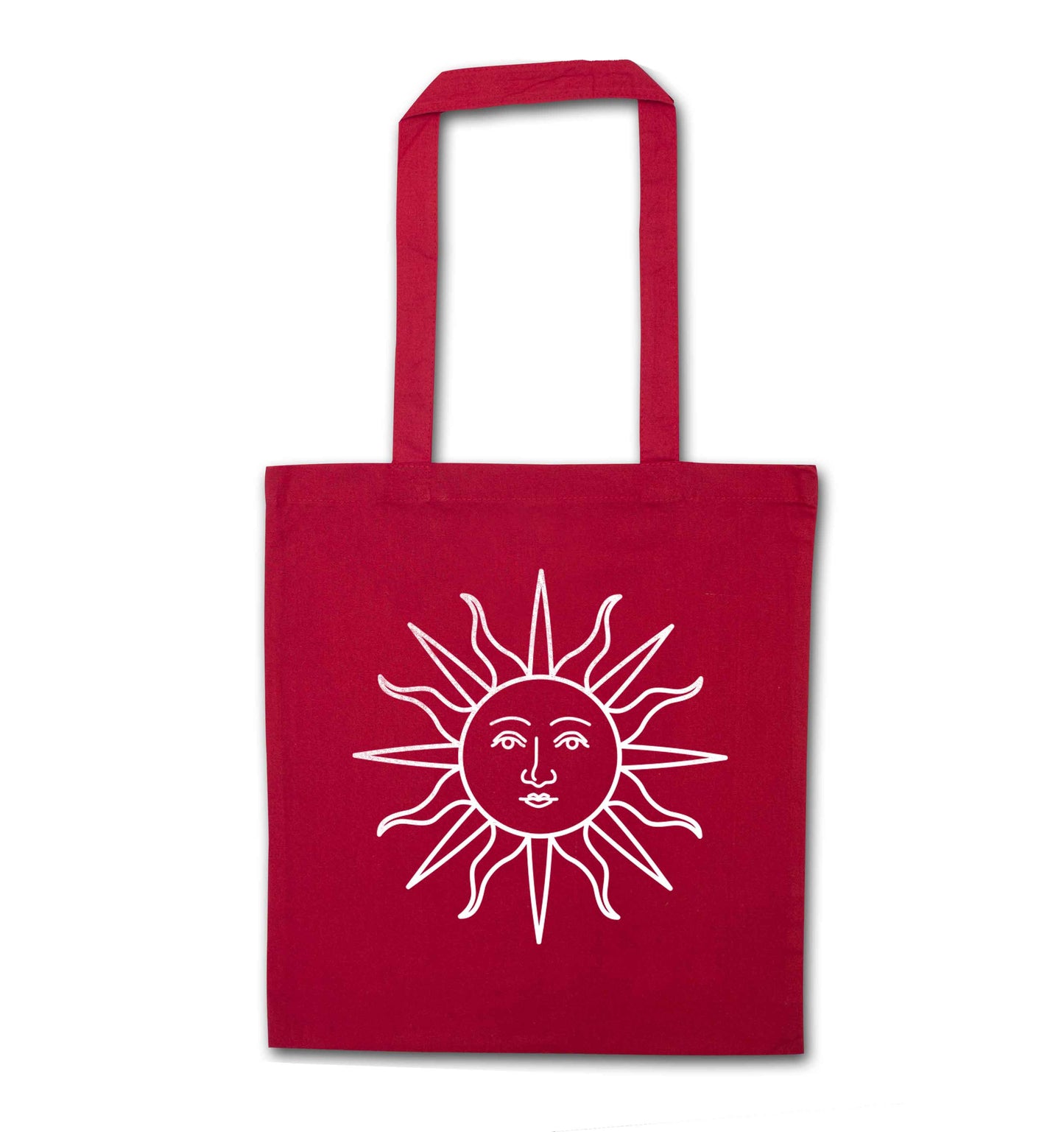 Sun face illustration red tote bag