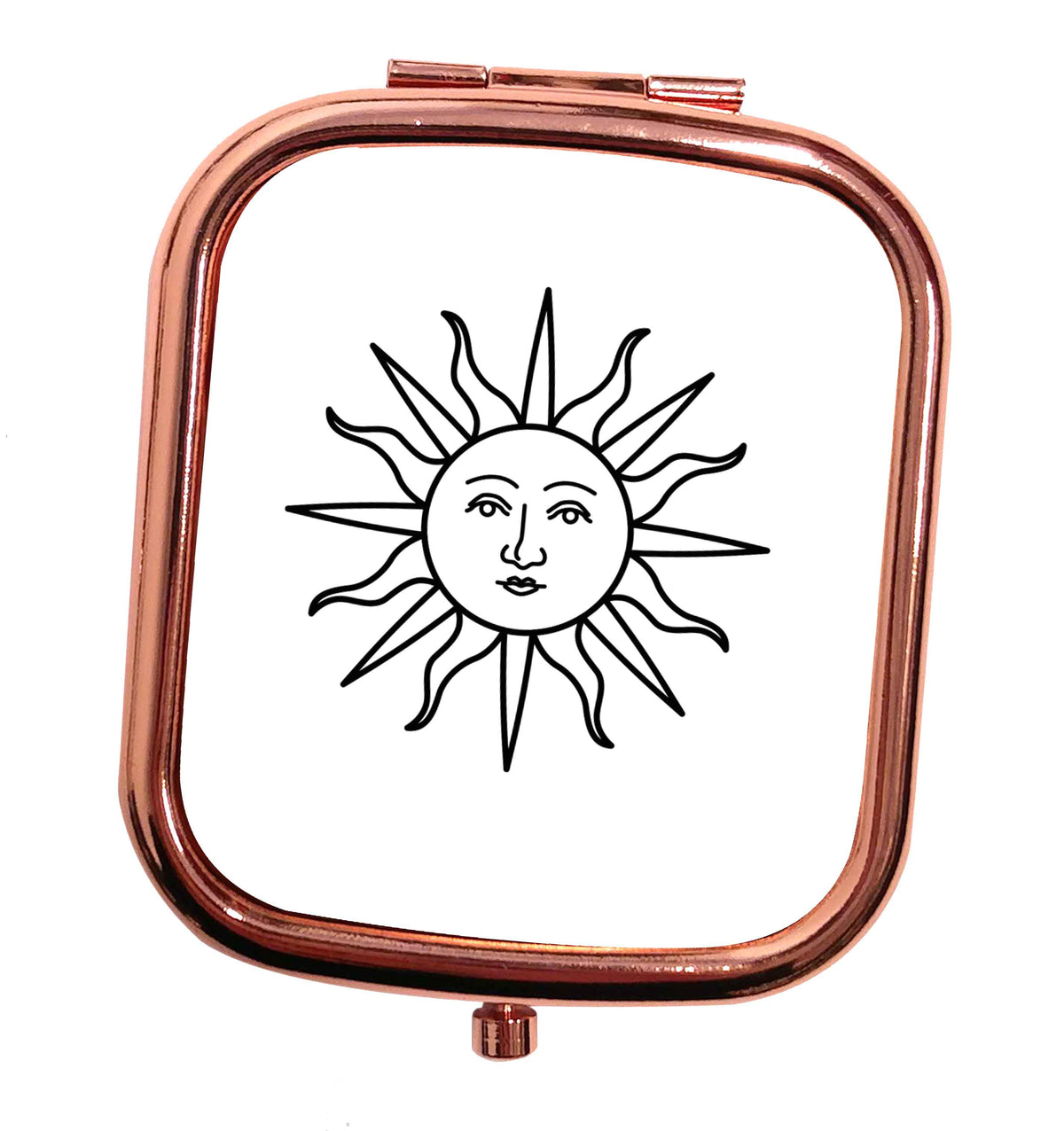 Sun face illustration rose gold square pocket mirror