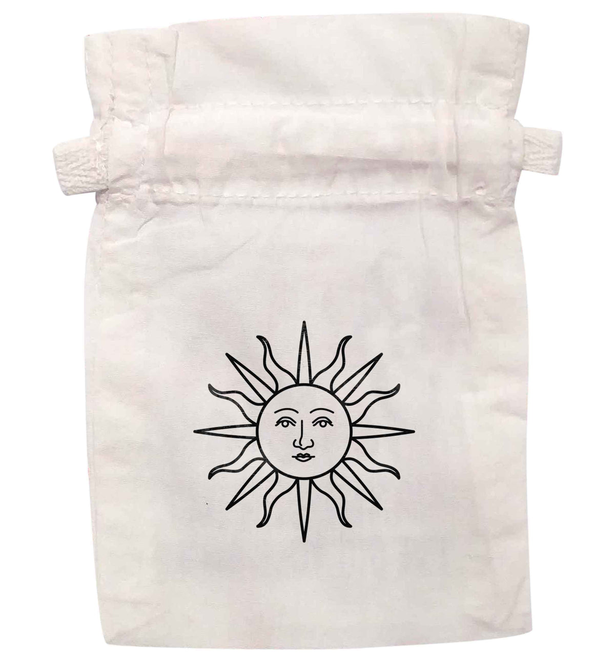 Sun face illustration | XS - L | Pouch / Drawstring bag / Sack | Organic Cotton | Bulk discounts available!