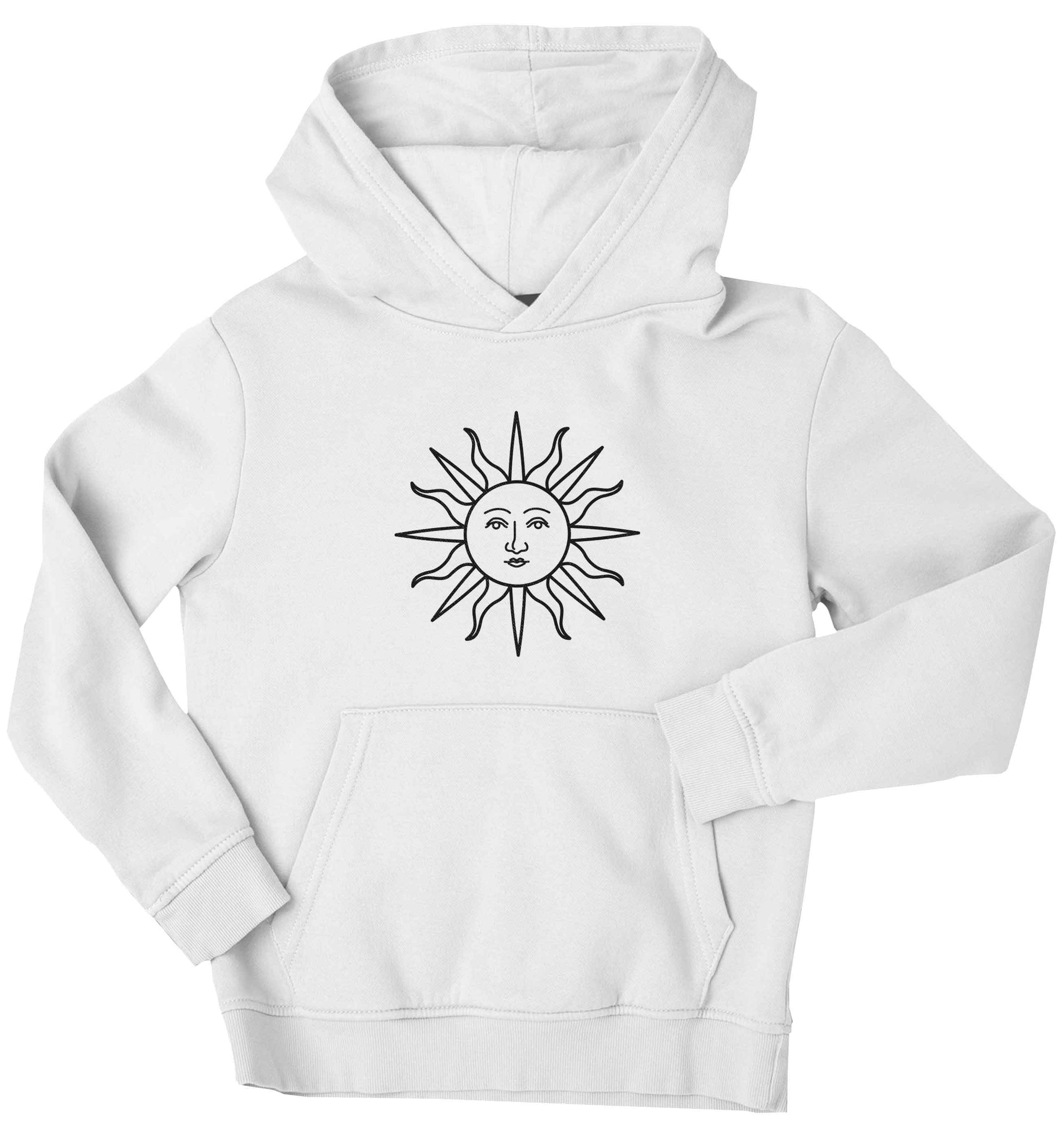 Sun face illustration children's white hoodie 12-13 Years