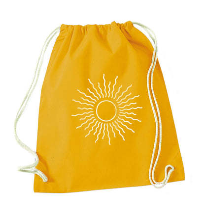 Sun illustration mustard drawstring bag