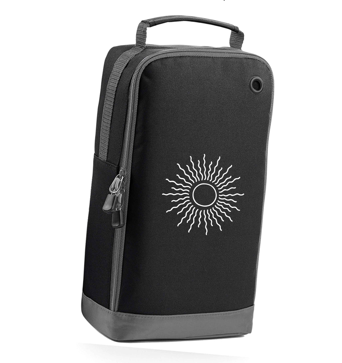 Sun illustration black sports shoe bag horizontal print