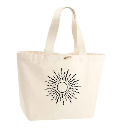Sun illustration organic cotton premium tote bag with wooden toggle in natural
