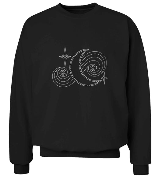 Moon and stars illustration adult's unisex black sweater 2XL