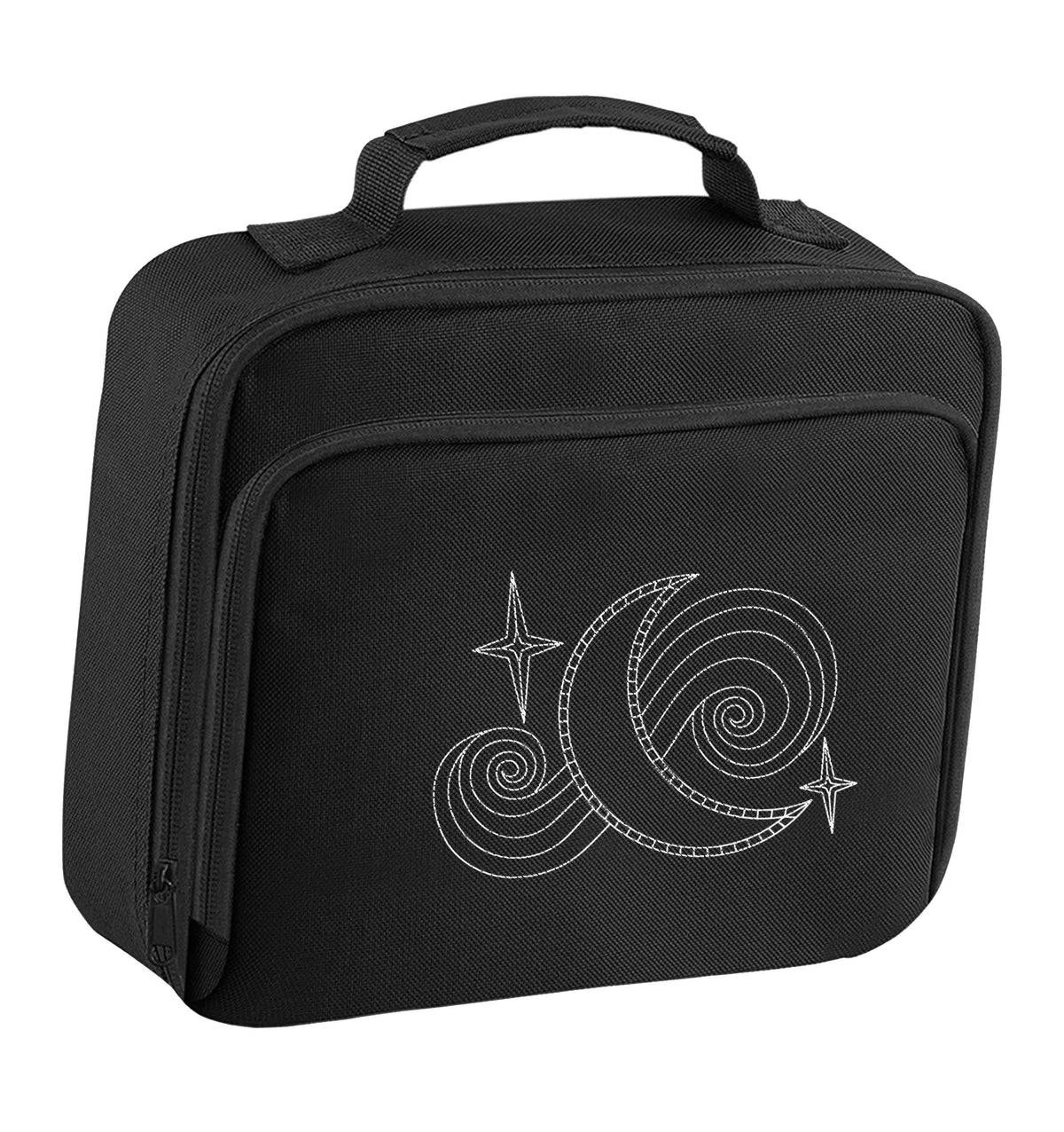 Moon and stars illustration insulated black lunch bag cooler