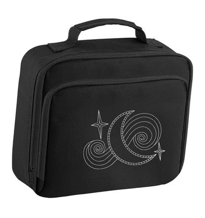 Moon and stars illustration insulated black lunch bag cooler