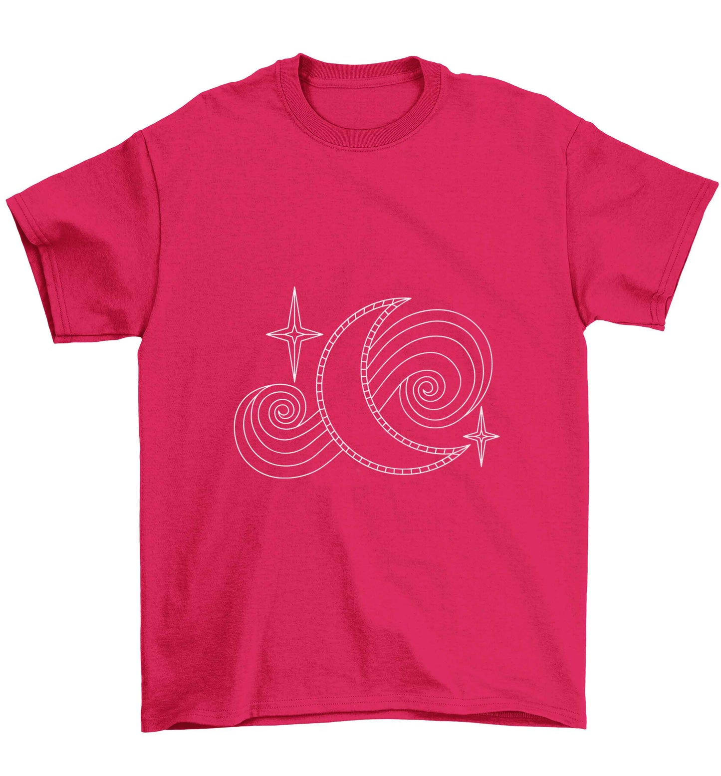 Moon and stars illustration Children's pink Tshirt 12-13 Years