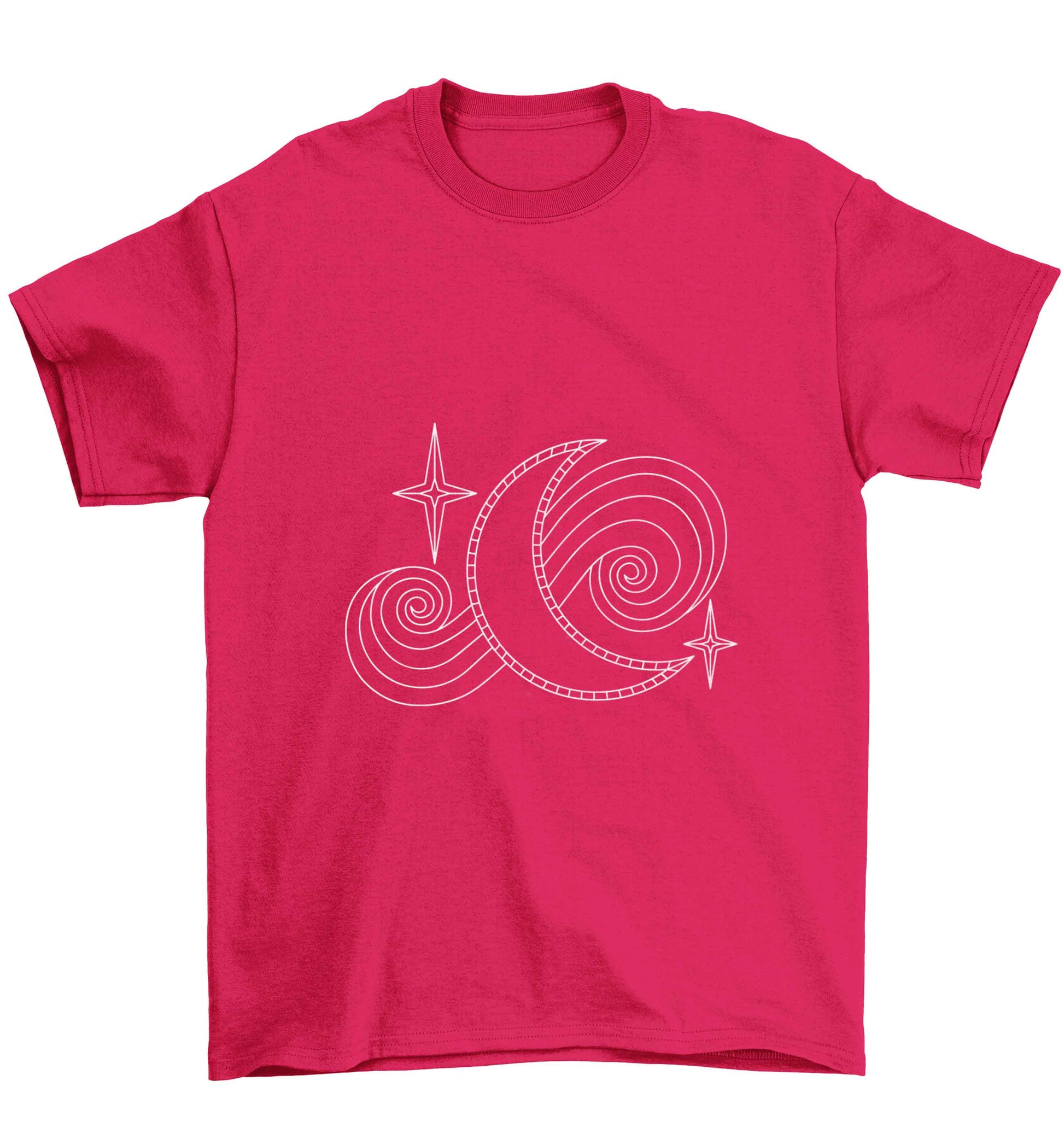 Moon and stars illustration Children's pink Tshirt 12-13 Years