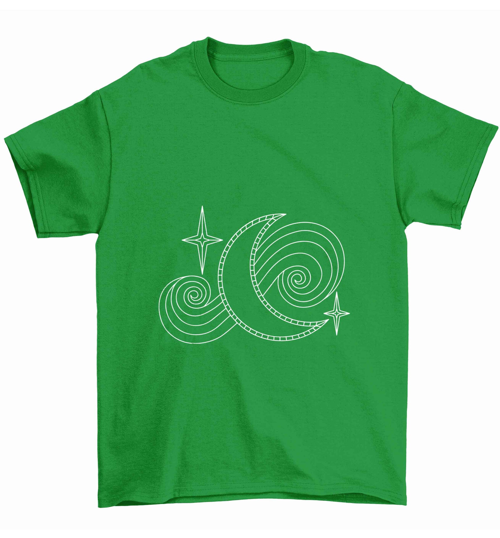 Moon and stars illustration Children's green Tshirt 12-13 Years