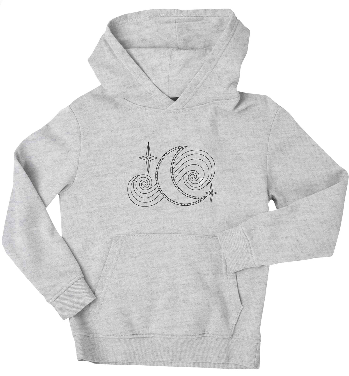 Moon and stars illustration children's grey hoodie 12-13 Years