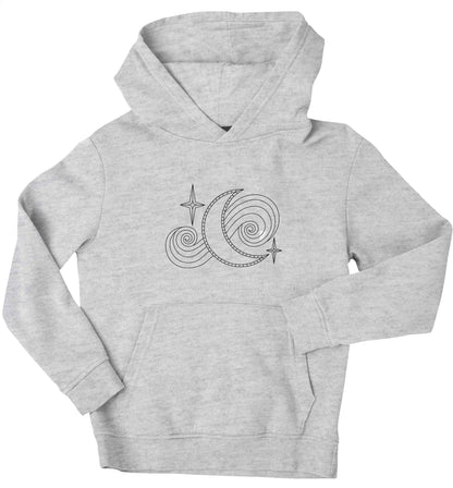 Moon and stars illustration children's grey hoodie 12-13 Years