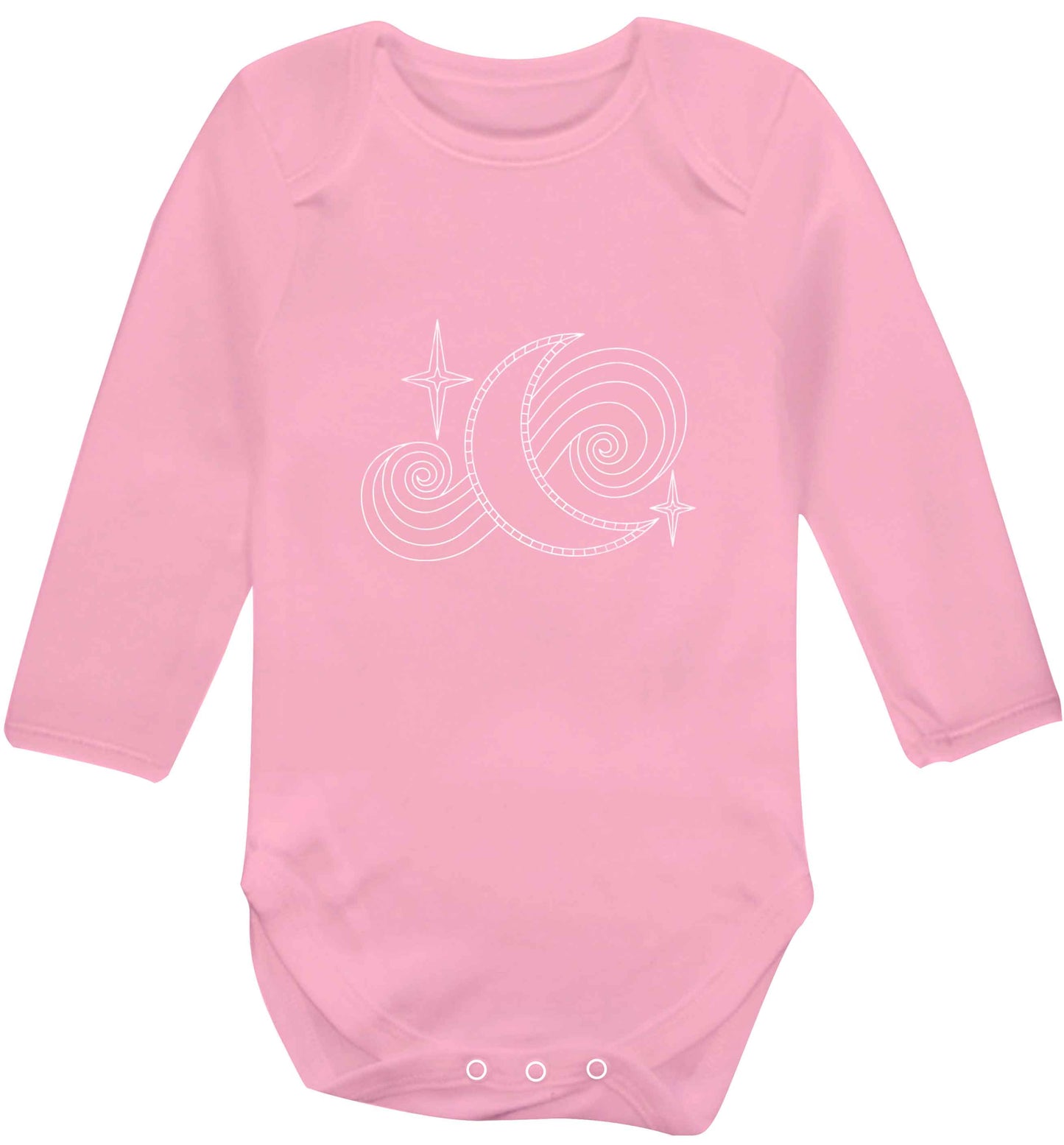 Moon and stars illustration baby vest long sleeved pale pink 6-12 months