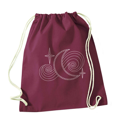 Moon and stars illustration maroon drawstring bag