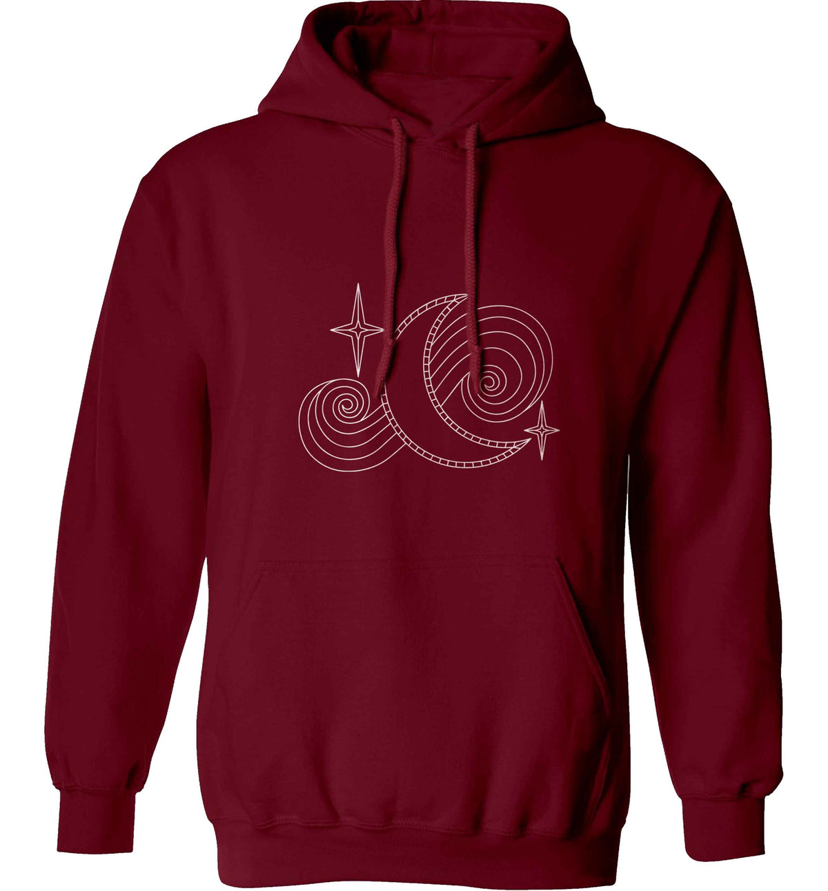Moon and stars illustration adults unisex maroon hoodie 2XL