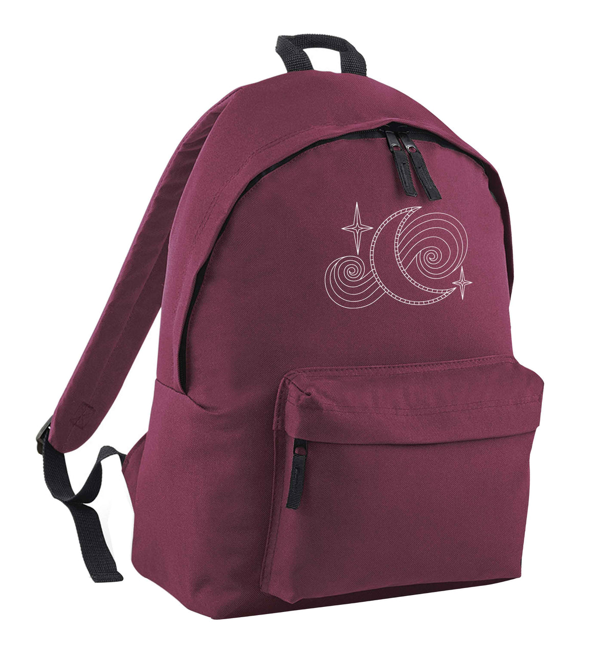 Moon and stars illustration maroon adults backpack