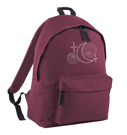 Moon and stars illustration maroon adults backpack