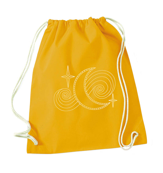 Moon and stars illustration mustard drawstring bag