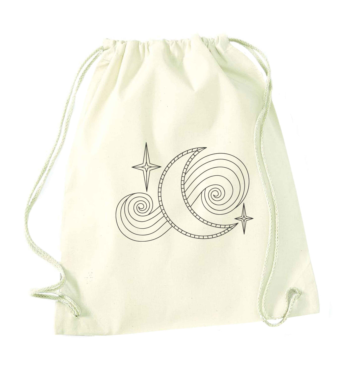 Moon and stars illustration natural drawstring bag