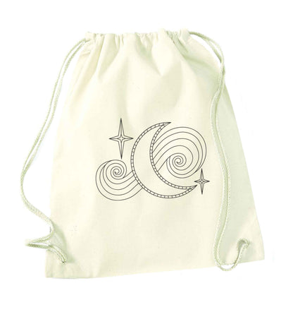 Moon and stars illustration natural drawstring bag