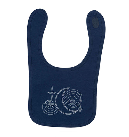 Moon and stars illustration navy baby bib