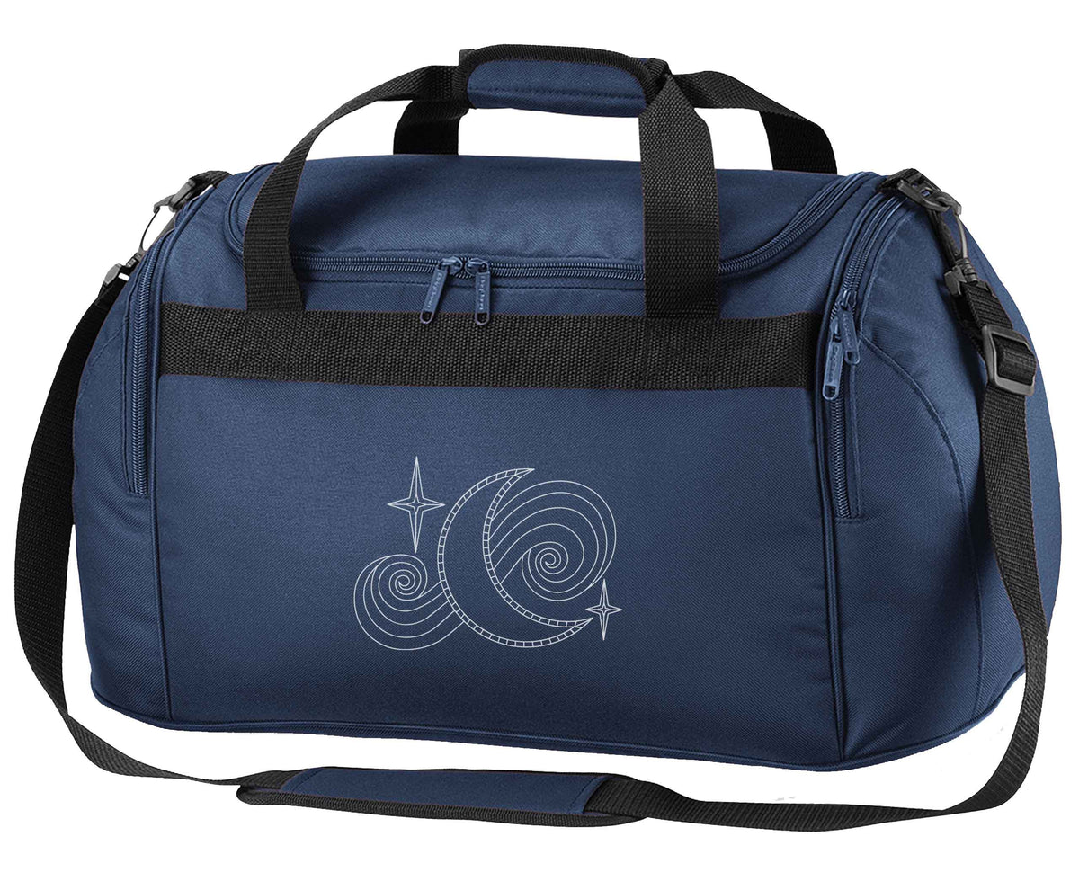 Moon and stars illustration navy holdall / duffel bag