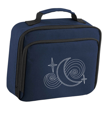Moon and stars illustration insulated navy lunch bag cooler