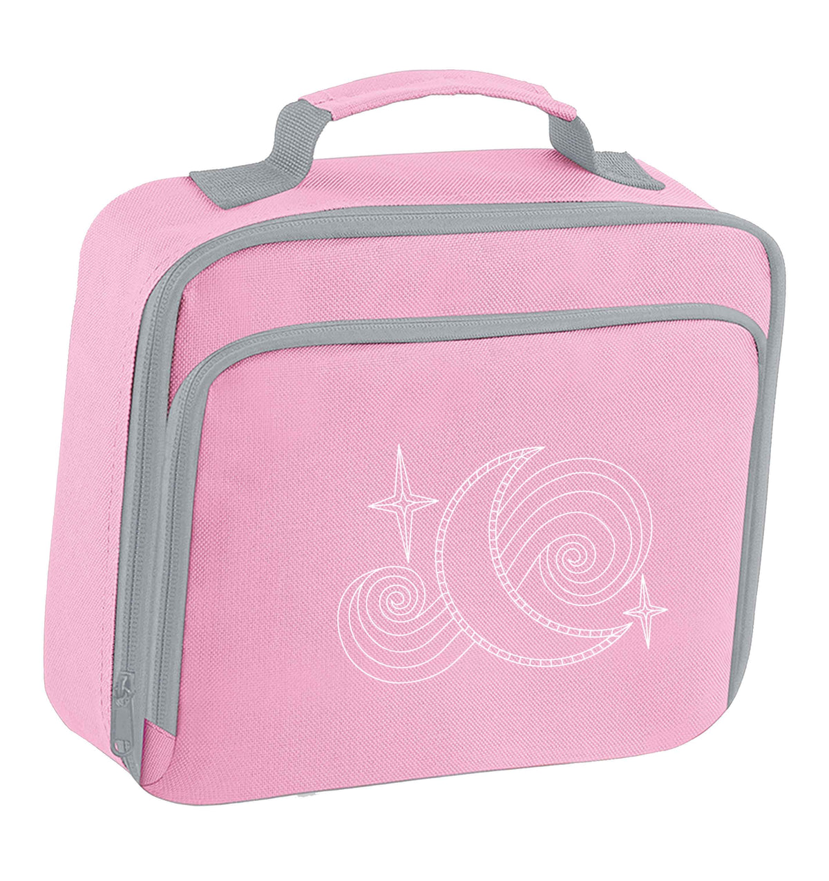 Moon and stars illustration insulated pink lunch bag cooler